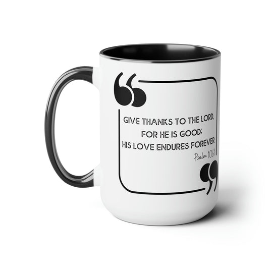 Accent Ceramic Coffee Mug 15oz - Give Thanks To The Lord Black Illustration